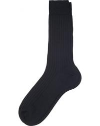 Bresciani Wool/Nylon Ribbed Short Socks Navy