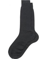 Bresciani Cotton Ribbed Short Socks Grey Melange