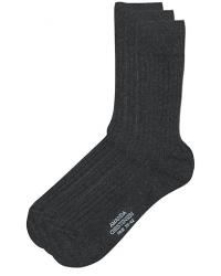 Amanda Christensen 3-Pack True Cotton Ribbed Socks Antracite Melange