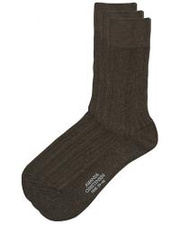 Amanda Christensen 3-Pack True Cotton Ribbed Socks Brown Melange