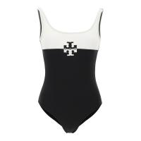 two-tone swimsuit with monogram