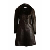 Pre-owned leather coat with dyed sheep fur