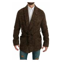 Checkered Wool Robe Coat Wrap Jacket