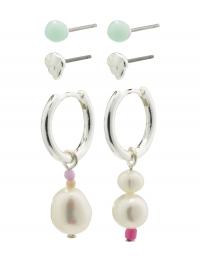 Energetic Freshwater Pearl Earrings 3-In-1 Set Silver-Plated Silver Pilgrim