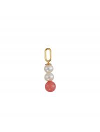 Pearl Stick Charm 4Mm Gold Plated Design Letters Red