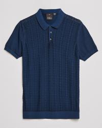 Oscar Jacobson Bard Knitted Cotton Crepe Polo Washed Blue