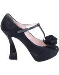 90Mm T-Strap Pumps With Bow In Suede