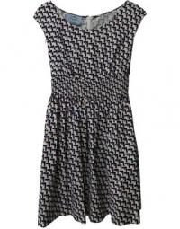 Pre-owned Geometric Print Fit and Flare Dress in Cotton
