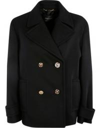 Crystal Medusa-button double-breasted peacoat
