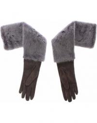 Mink Fur Lambskin Suede Leather Gloves