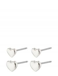 Afroditte Recycled Heart Earrings 2-In-1 Set Silver-Plated Pilgrim *Betinget Tilbud Silver