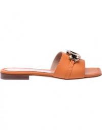 Orange nappa leather sandals with crystals