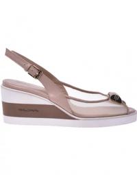 Wedged sandals in nude nappa leather and net fabric