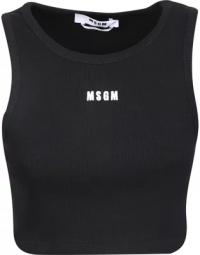 Black crop top by MSGM; features a minimal yet functional design, embellished with the brand iconic logo