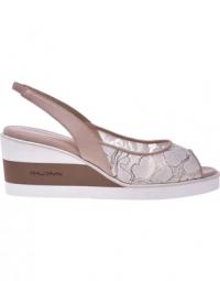 Wedged sandals in nude nappa leather and lace