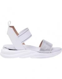 Sandals in milk white leather with rhinestones