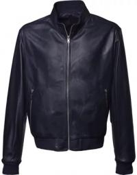 Navy blue leather bomber jacket