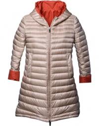 Light reversible down jacket in beige and red fabric