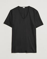 Zimmerli of Switzerland Sea Island Cotton V-Neck T-Shirt Black